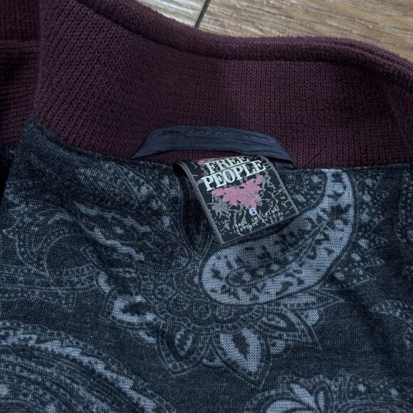 Free People Boho Jacket Women’s Sz 6 Military Ruffles Blazer Burgundy Gray - Picture 10 of 12